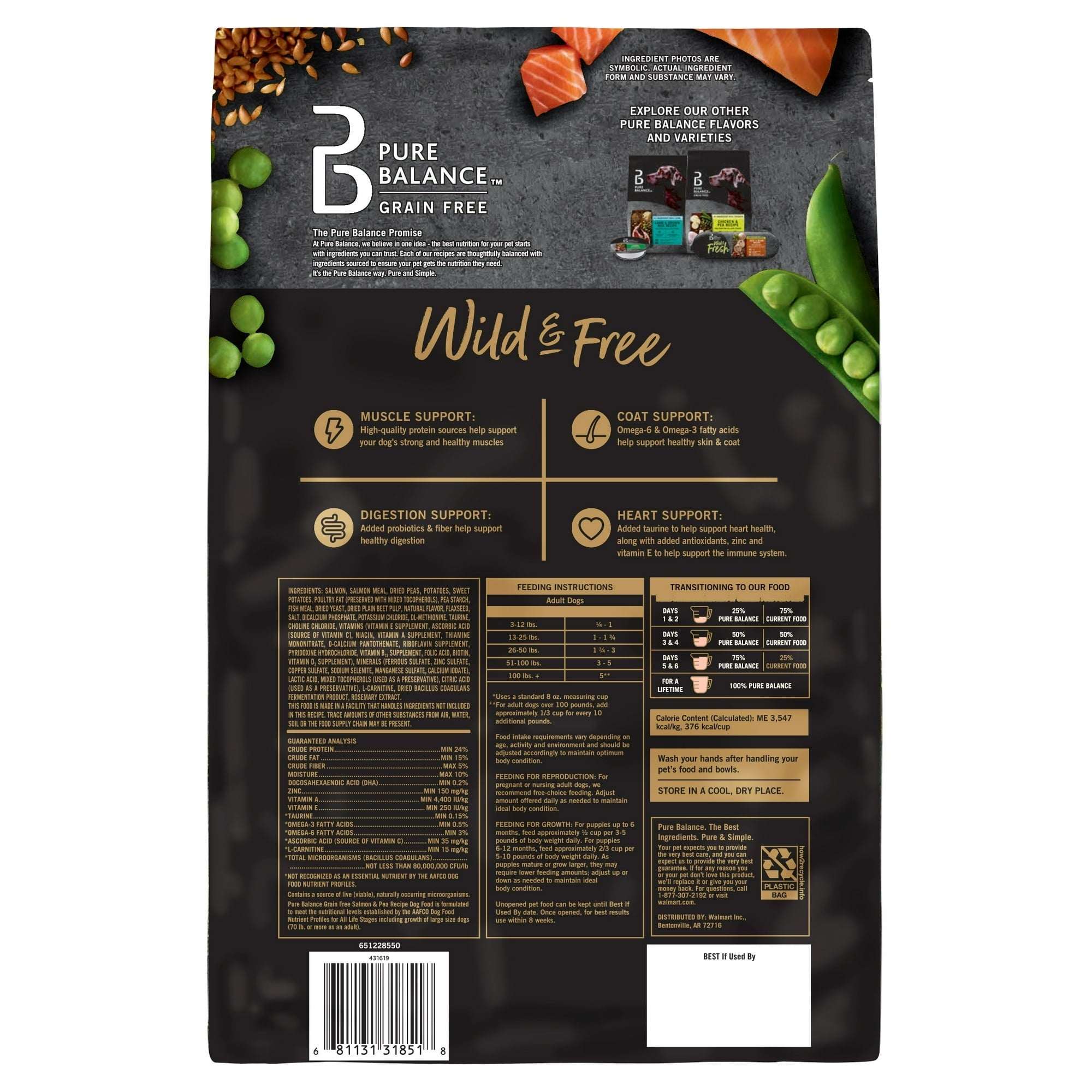 Pure Balance Wild & Free Grain-Free Salmon & Pea Recipe Dry Dog Food, 4 lbs