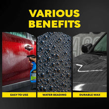 Meguiar's Hybrid Ceramic Wax spray bottle shown in various benefits graphic
