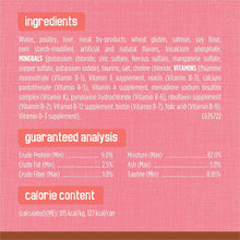 Wet cat food label: ingredients and guaranteed analysis text