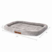 Light gray quilted pet bed mat with cushioned sides and Vibrant Life label.