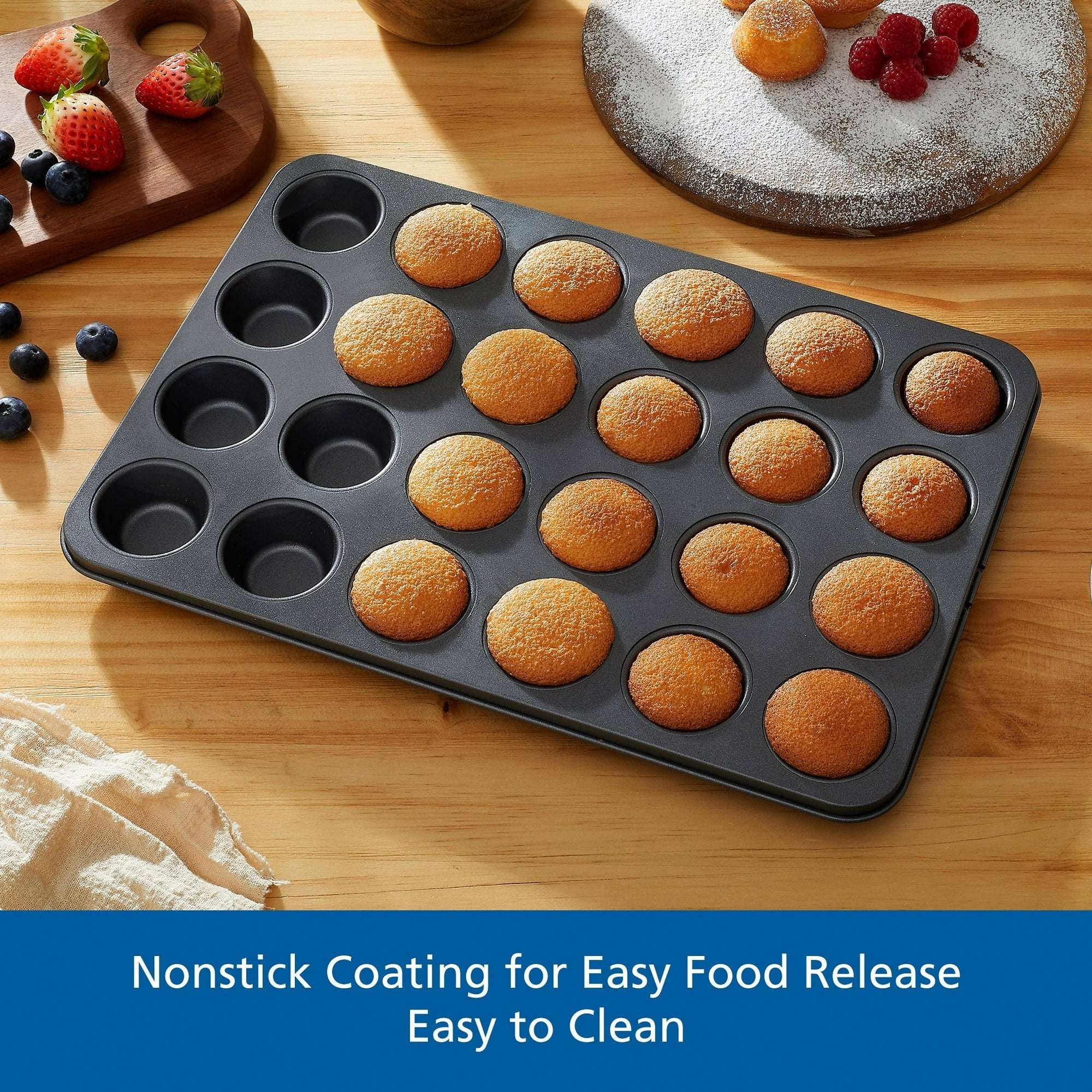 Mainstays 24 Cavity Mini Muffin Pan, Non-Stick Bakeware,1.8 inch Diameter Cups,Gray,Carbon Steel