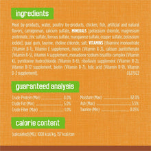 Cat food ingredients and guaranteed analysis nutrition label