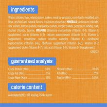 Wet cat food can with ingredients list and guaranteed analysis plus calorie content.