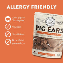 Allergy friendly pig ears dog treats pouch with smoked pig ears inside