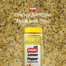 Lemon pepper seasoning bottle in a mound of yellow spice blend