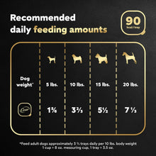 Dog food feeding amounts chart by dog weight, 90 kcal per tray