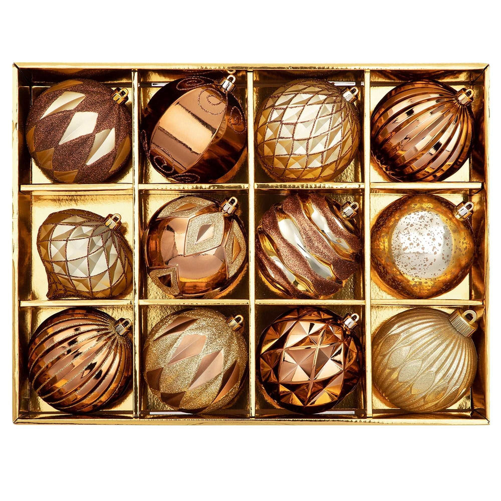 4 inch Reddish Gold Christmas Balls Ornaments 12 Pcs Shatterproof Christmas Ornaments Set Large Silver Ornaments for Christmas Tree Halloween Holiday Party