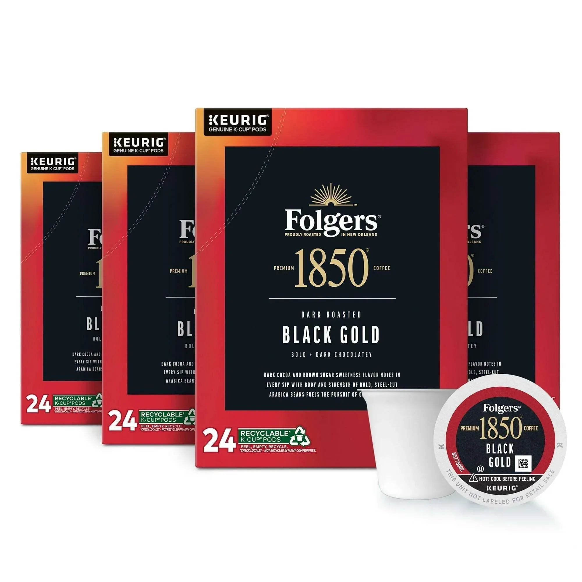 1850 Black Gold, Dark Roast Coffee, Keurig K Cup Pods, 24 Count Box