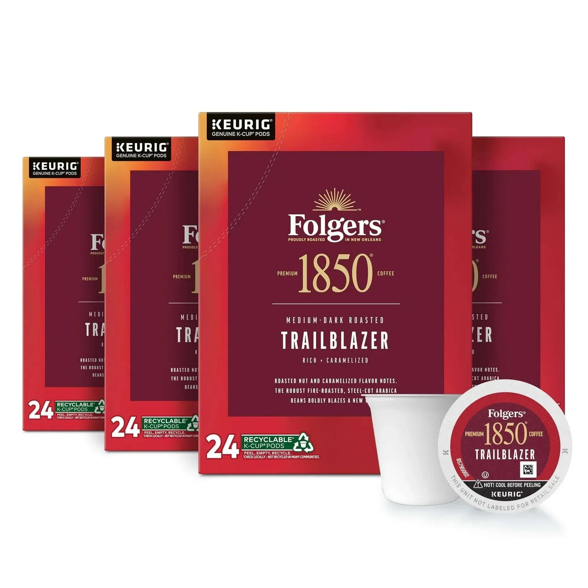 1850 Trailblazer, Medium Dark Roast Coffee, Keurig K Cup Pods, 24 Count Box