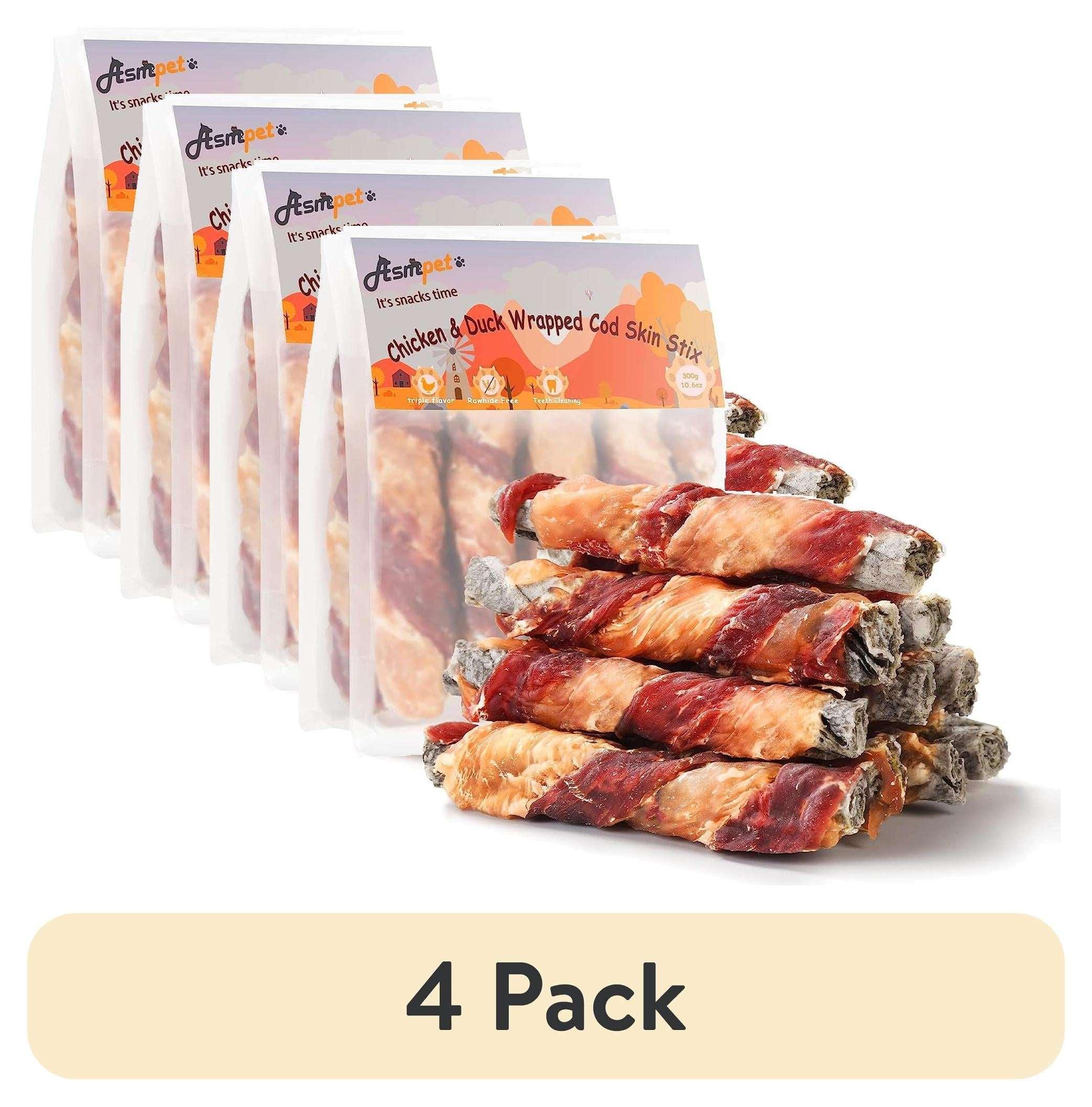 ASMPET Rawhide Free Dog Treats Chicken & Duck Wrapped Cod Skin Stick, Healthy Dog Chew, Training Snacks for Small Medium Large Dogs, 11oz