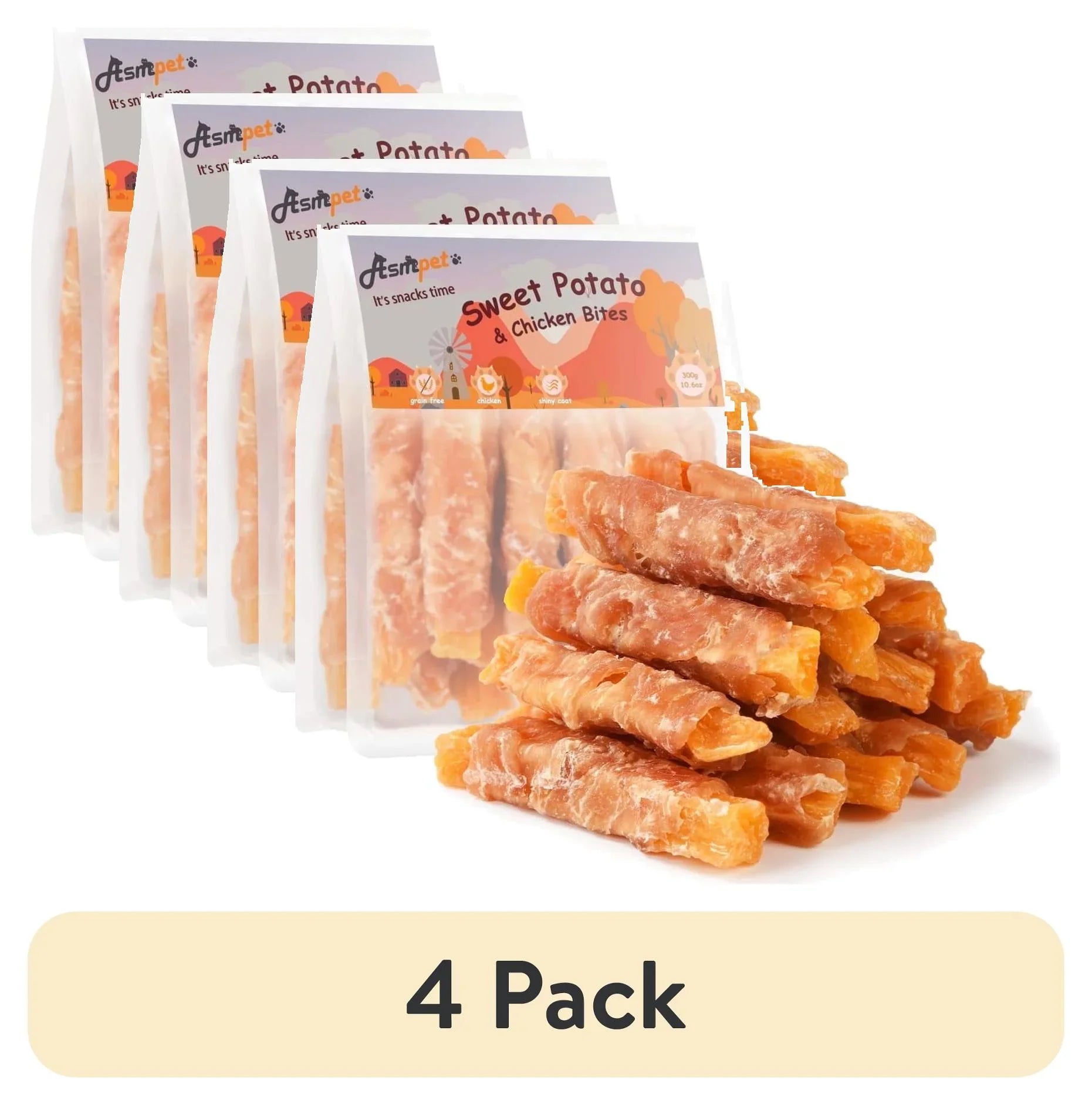 ASMPET Sweet Potato Dog Treats, Natural Chicken Jerky & Sweet Potato Chews for All Dogs, 15pcs