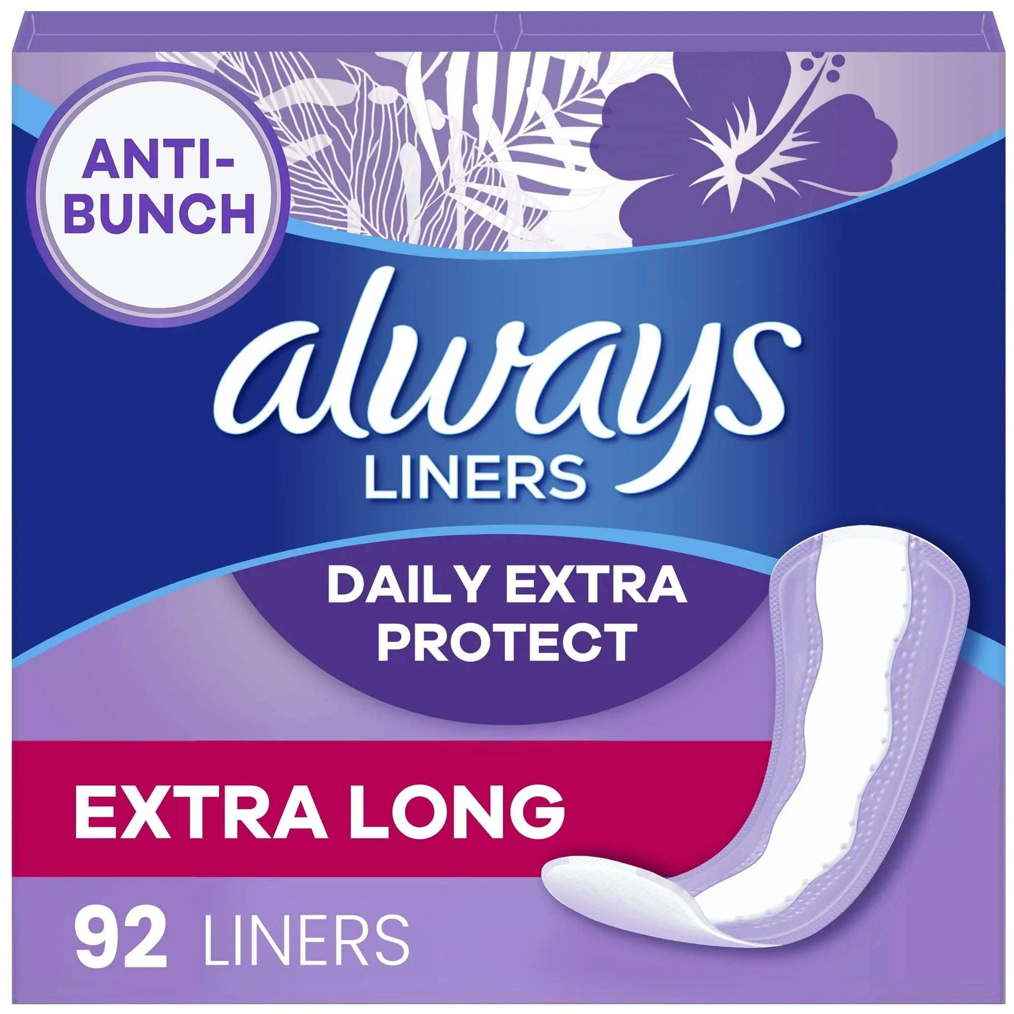 Always Daily Extra Protect Panty Liners, Extra Long Length, Unscented, 92 Count