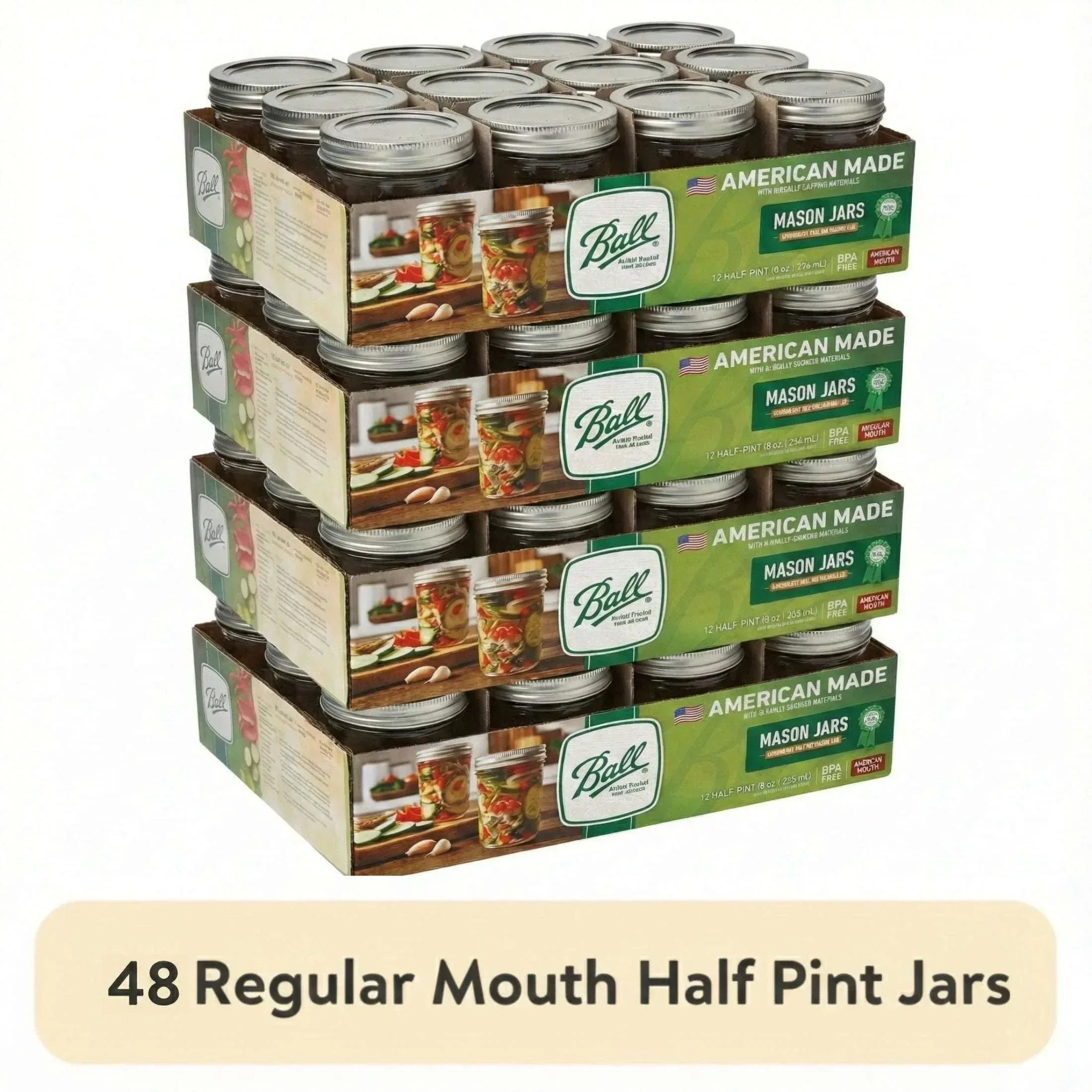 Ball Glass Mason Jar w/ Lid & Band, Regular Mouth, 8 Ounces, 12 Count