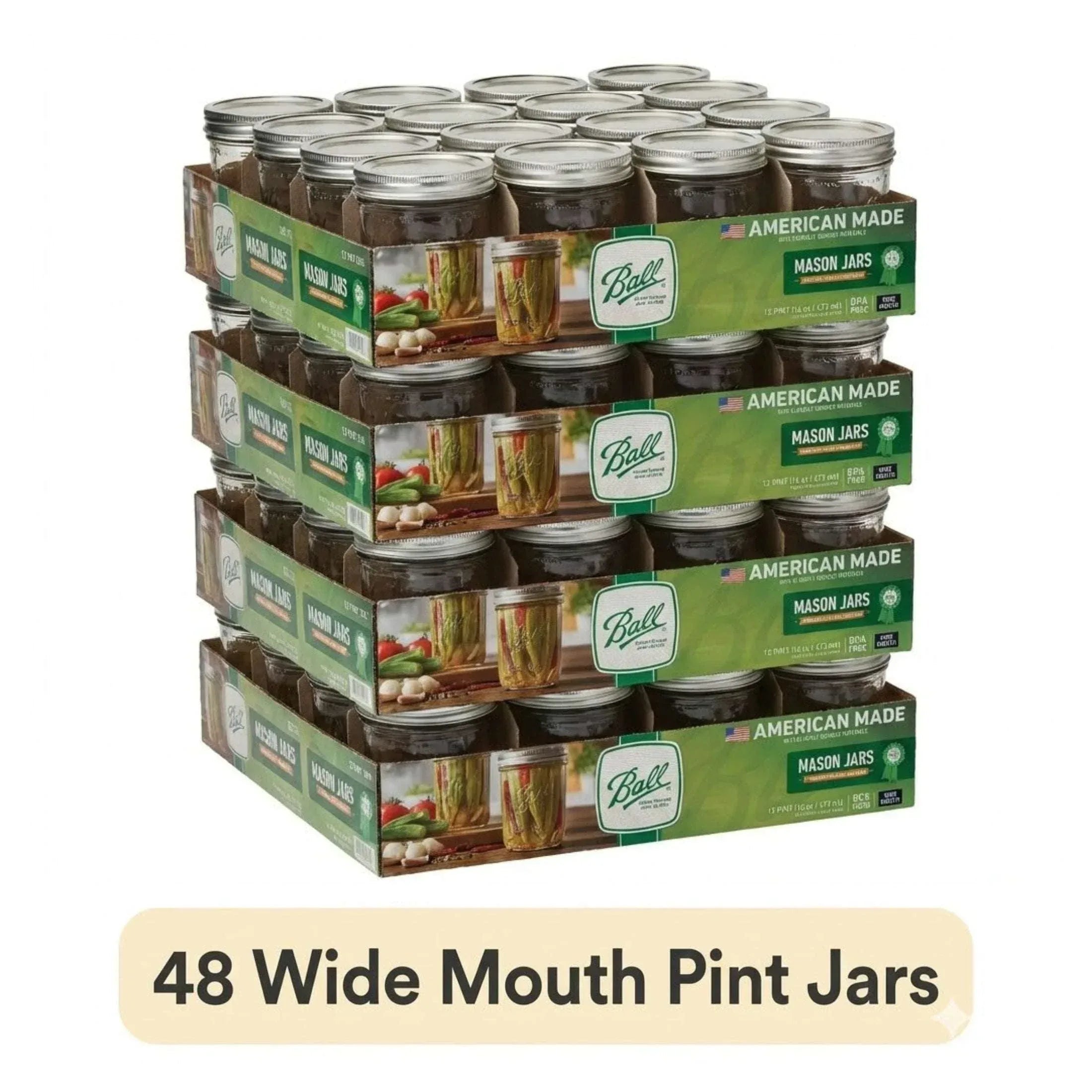 Ball, Glass Mason Jars with Lids & Bands, Wide Mouth, Clear, 16 oz, 12 Count