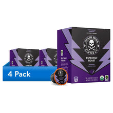 Coffee pod 4-pack, espresso roast, purple box with orange pod disc