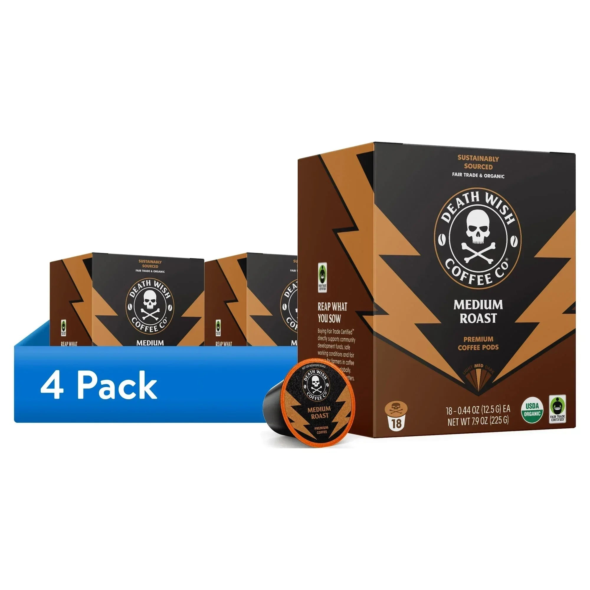 (4 pack) Death Wish Coffee, Organic and Fair Trade, Espresso Roast, Single-Serve Coffee Pods, 18 Count