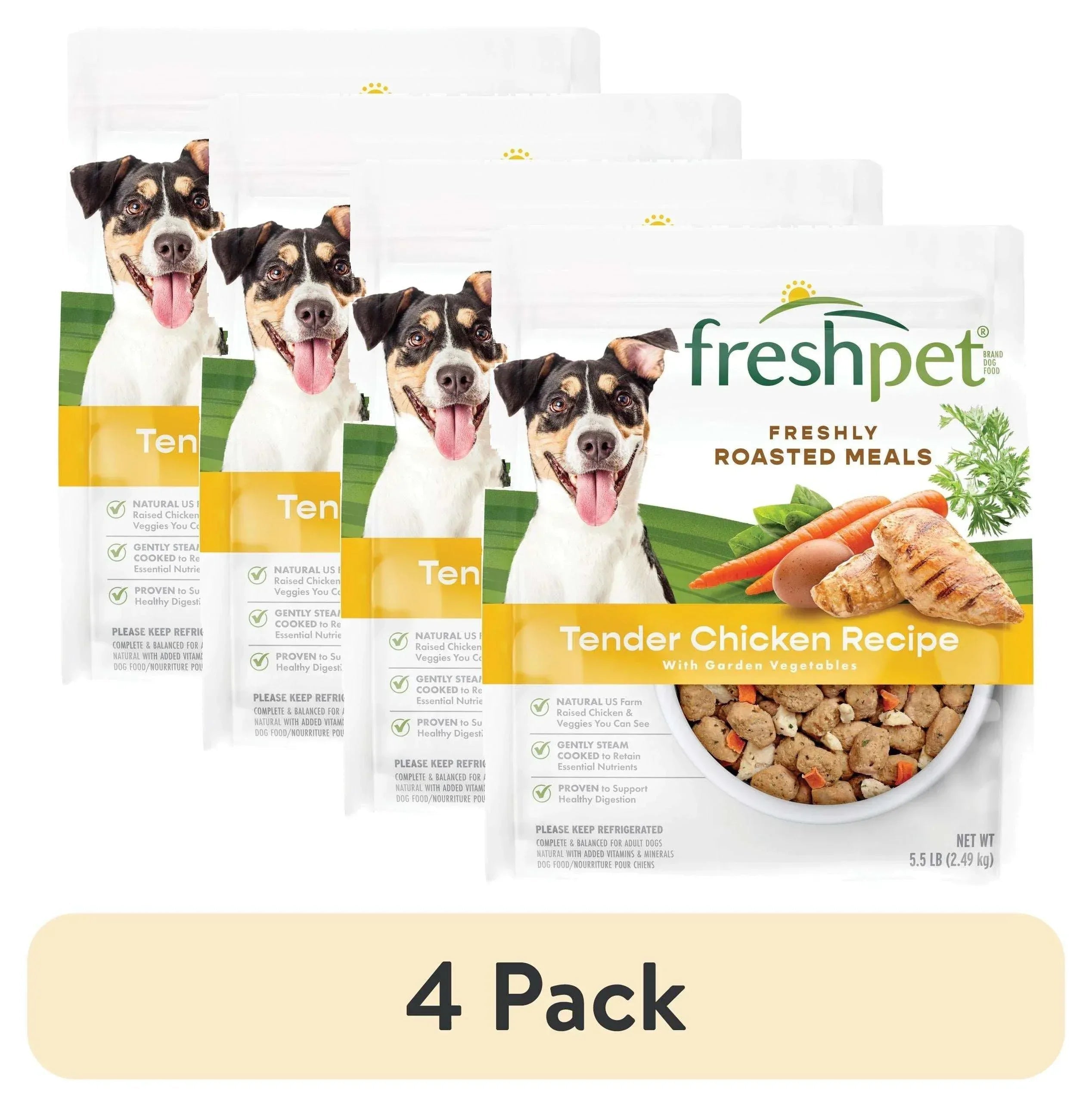 (4 pack) Freshpet Fresh Dog Food, Tender Chicken Recipe, Freshly Roasted Meals, 5.5 lb.