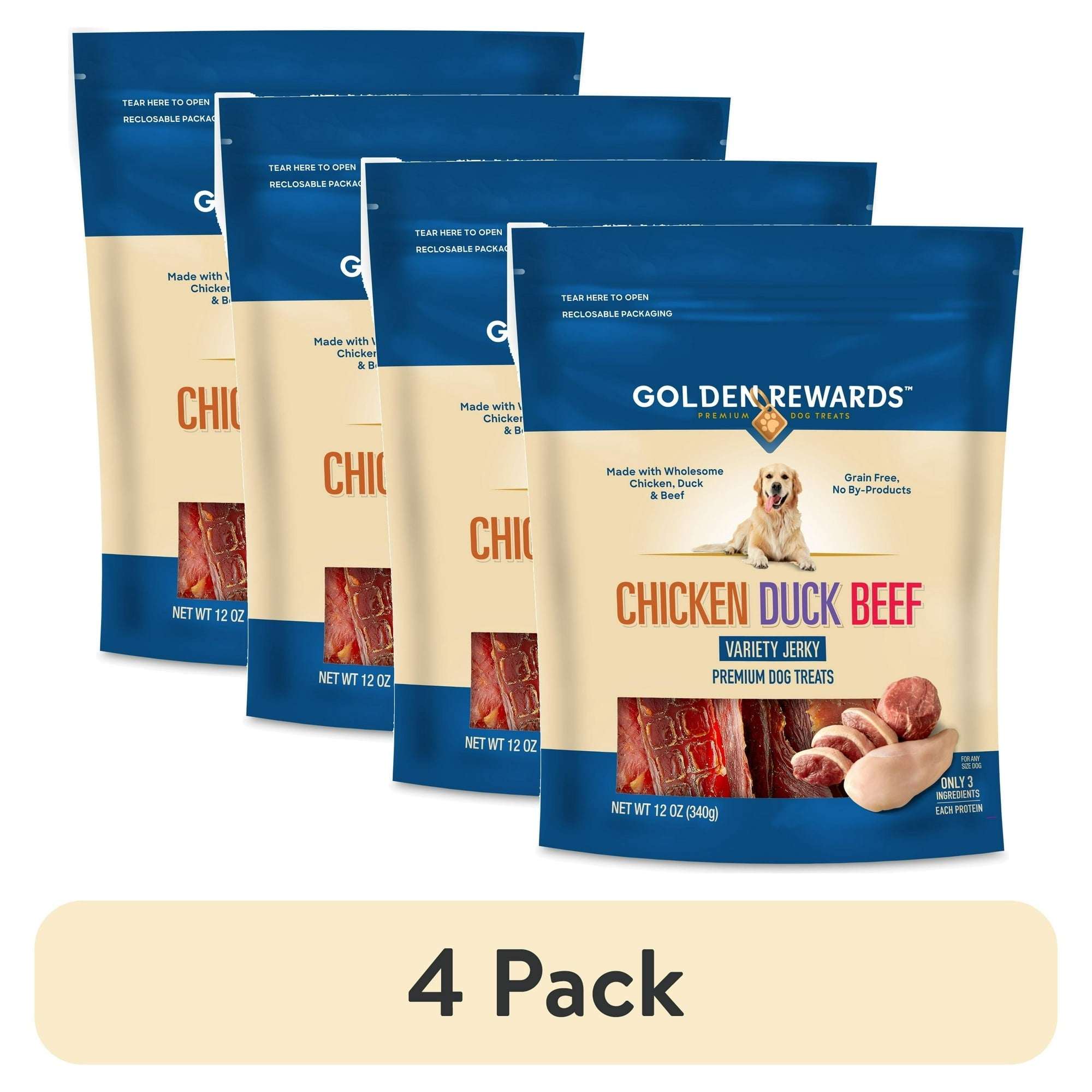 Golden Rewards Chicken, Duck and Beef Premium Variety Dry Jerky Treats for Dogs, Chicken, Duck and Beef Recipe 12 oz Bag