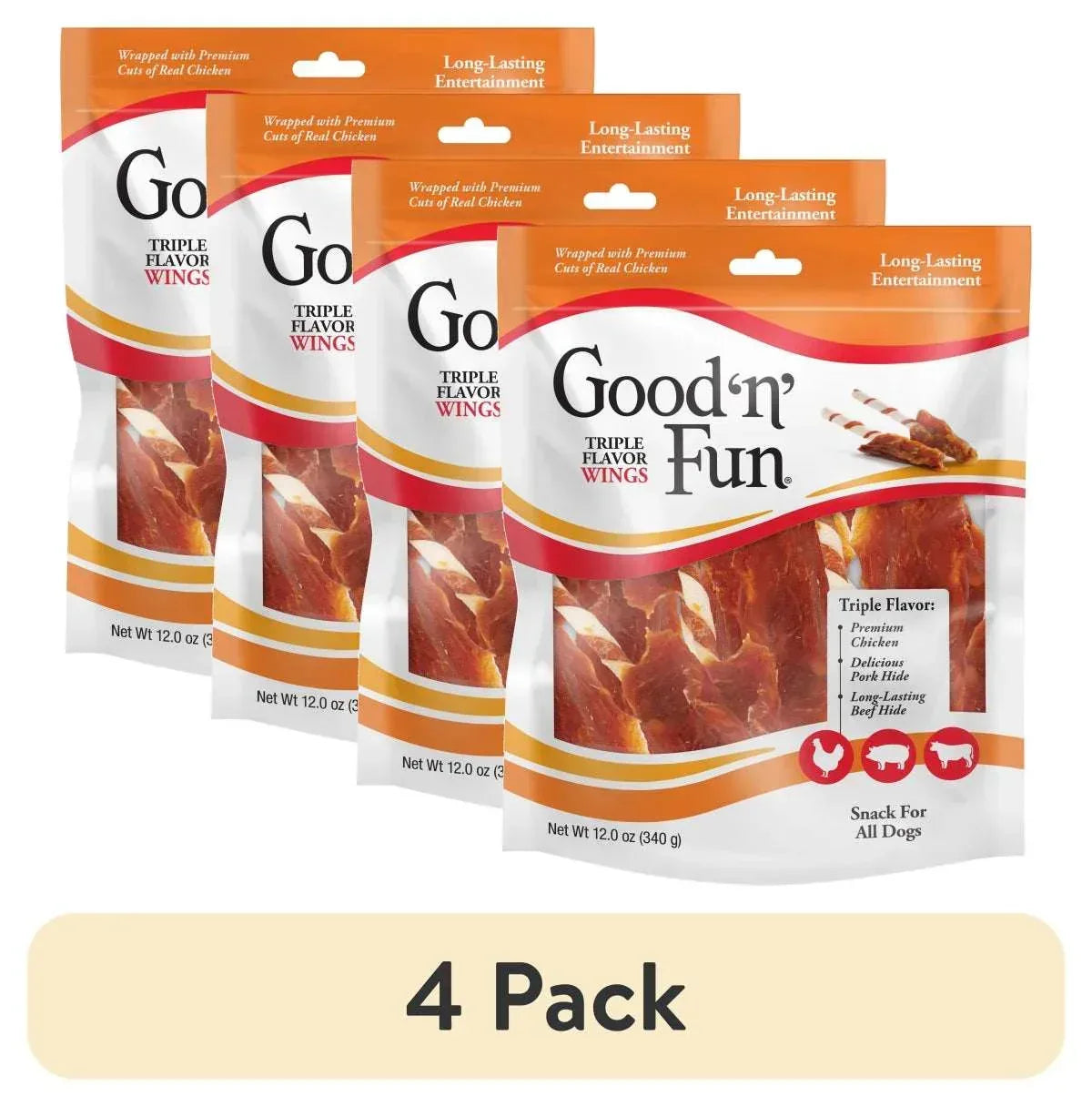 Good ’n’ Fun Triple Flavor Wings Rawhide Chew for Dogs, 4 oz