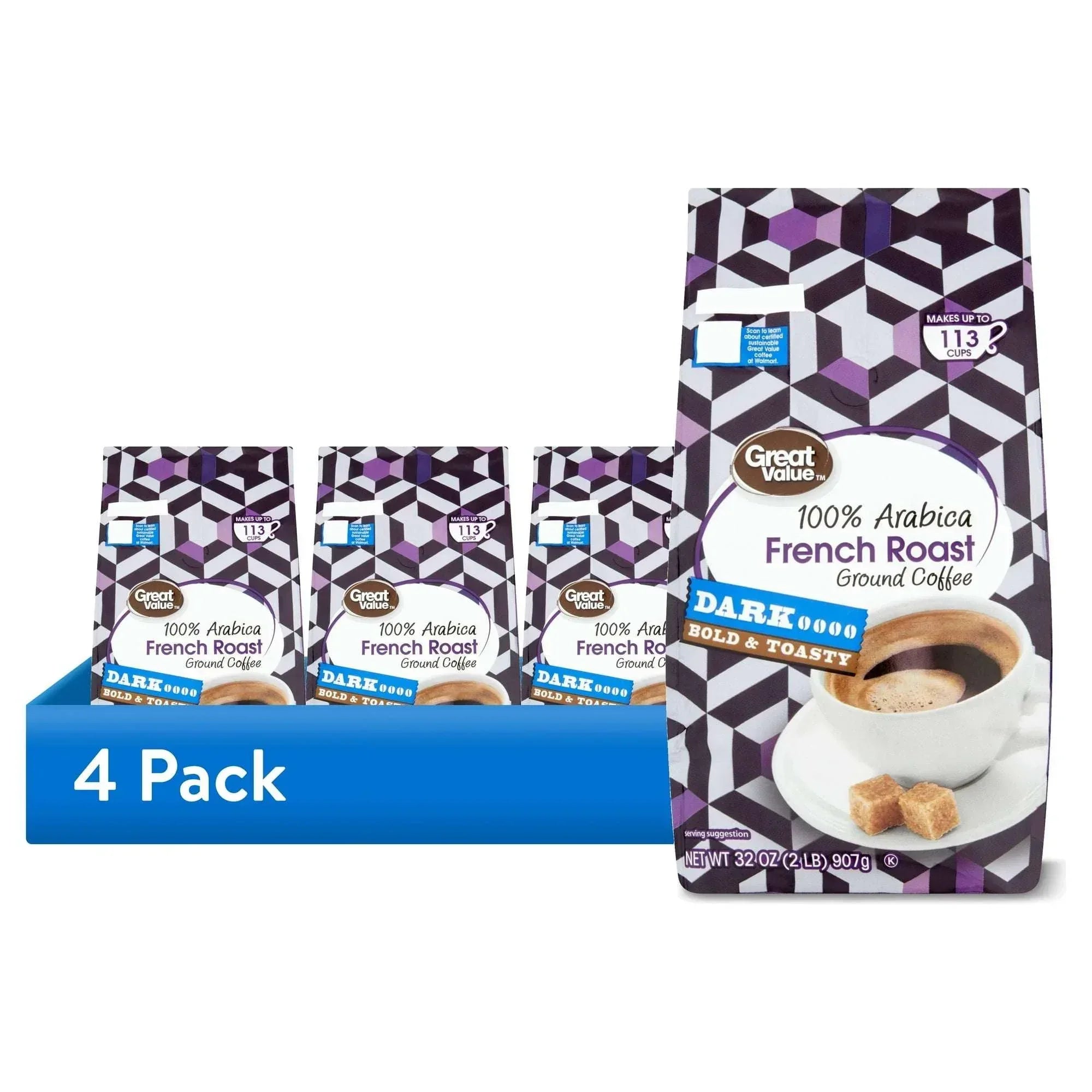 Great Value French Roast Ground, 100% Arabica, Medium Roast, Ground Coffee, 32 oz