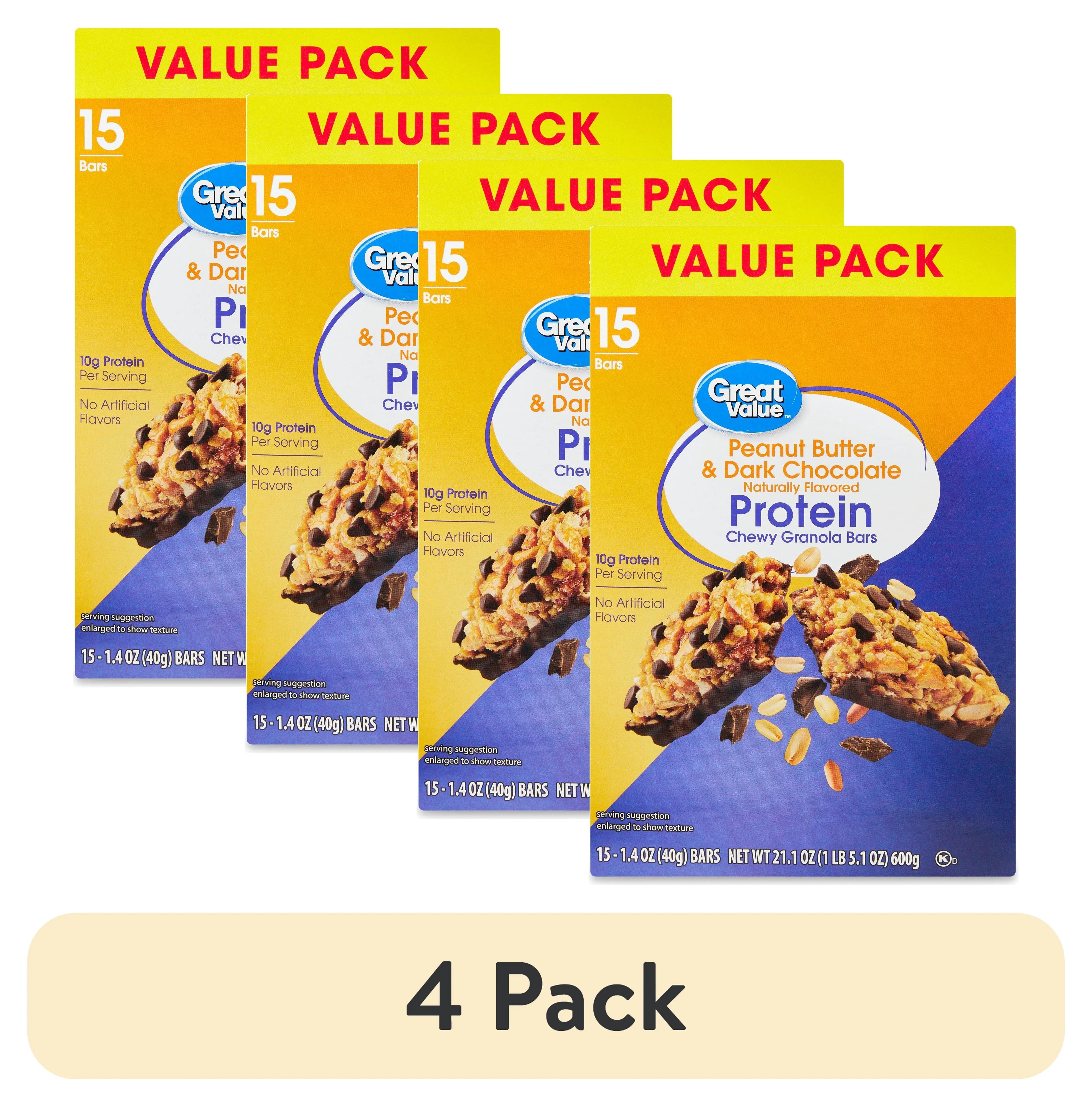 Great Value Peanut Butter and Dark Chocolate Protein Bars, 21.1 oz, 15 Count