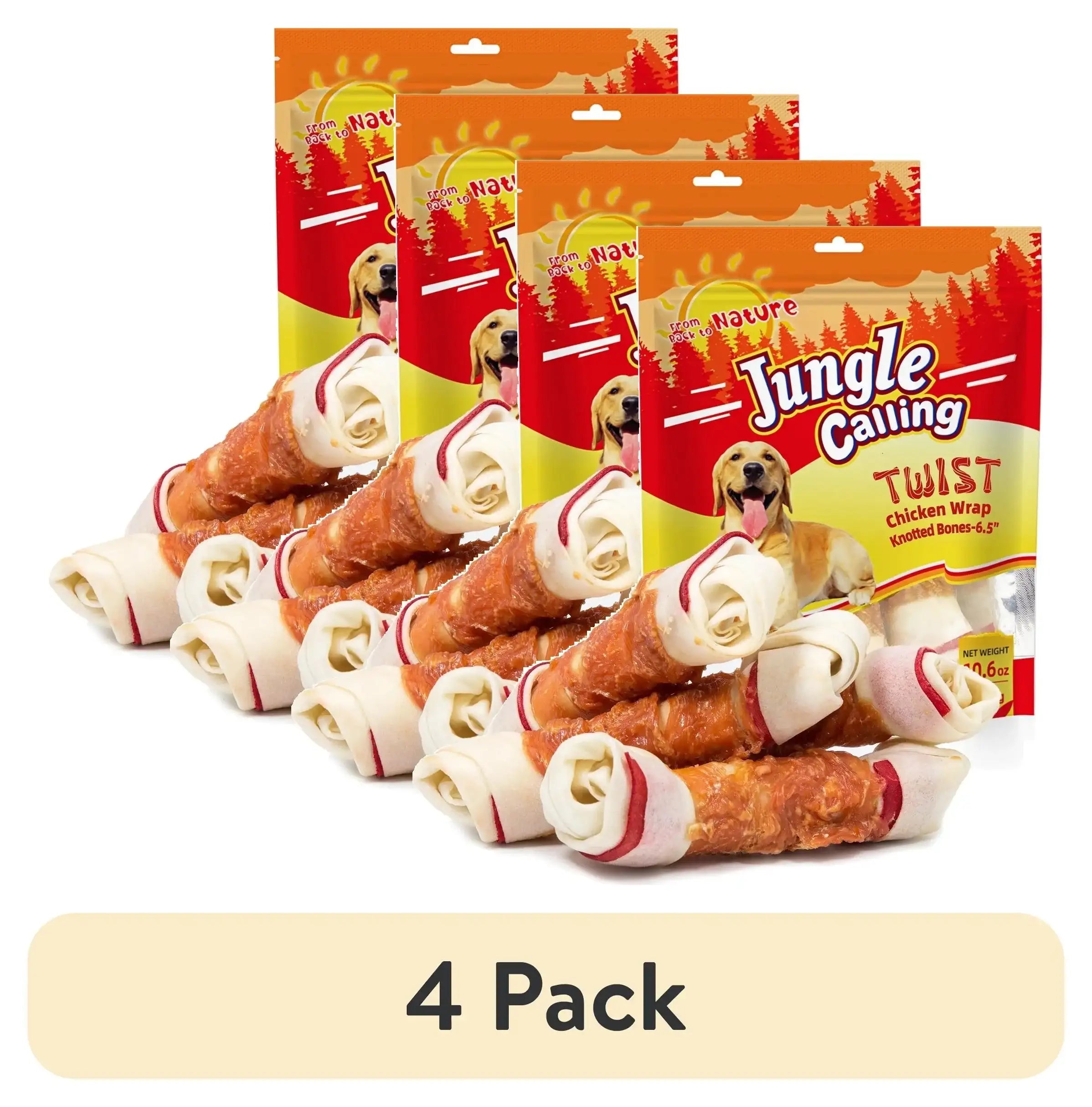 Jungle Calling Chicken Wrap Knotted Bones Dog Chews, Long Lasting for Large Dogs Training Treats
