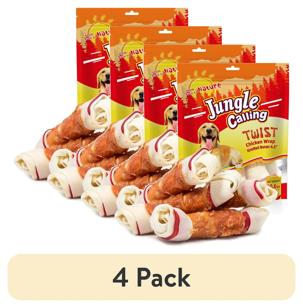 Jungle Calling Chicken Wrap Knotted Bones Dog Chews, Long Lasting for Large Dogs Training Treats