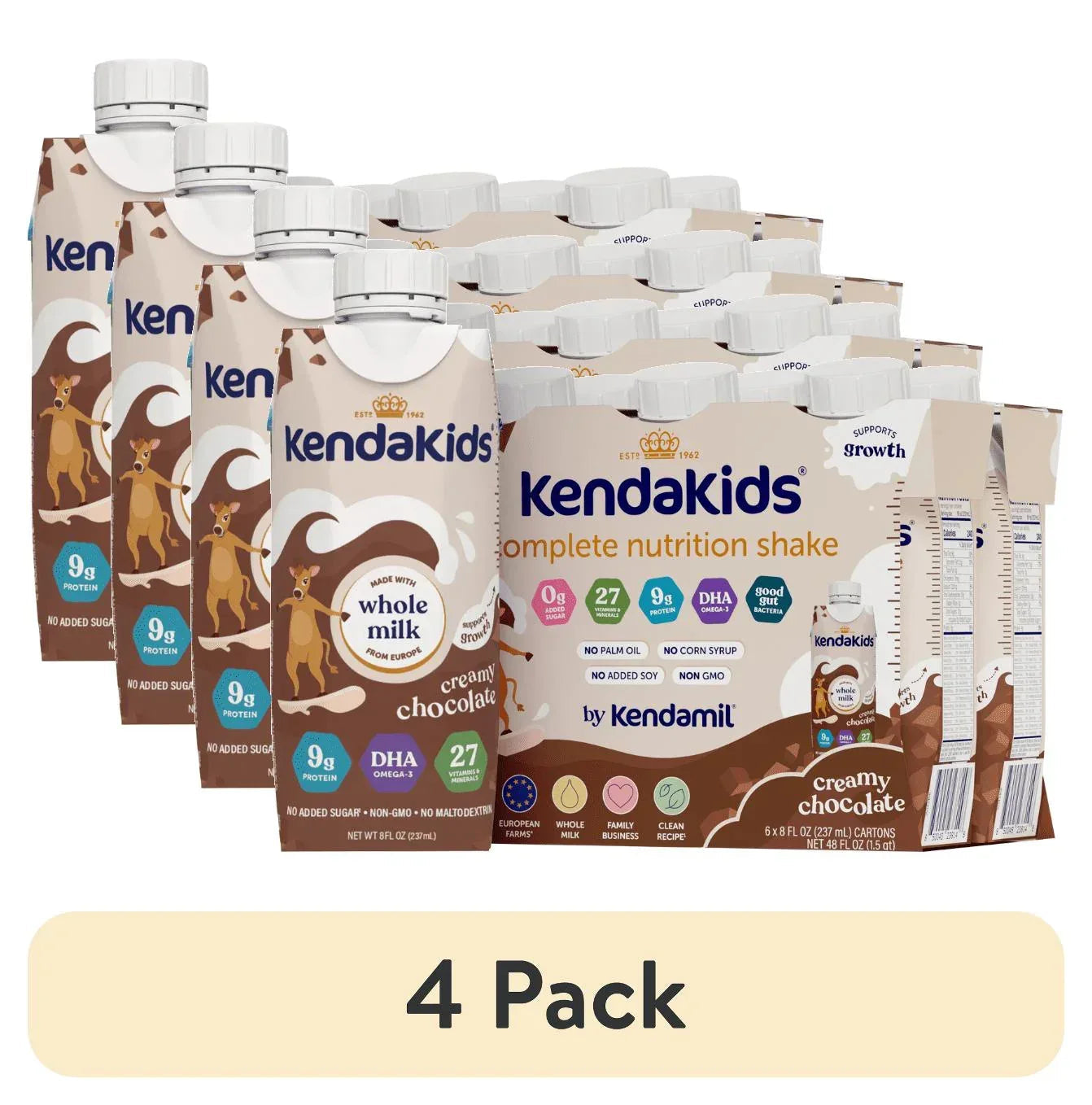 KendaKids Complete Nutrition Shake with Protein & DHA, Creamy Chocolate, 8 fl oz, (6 Pack)