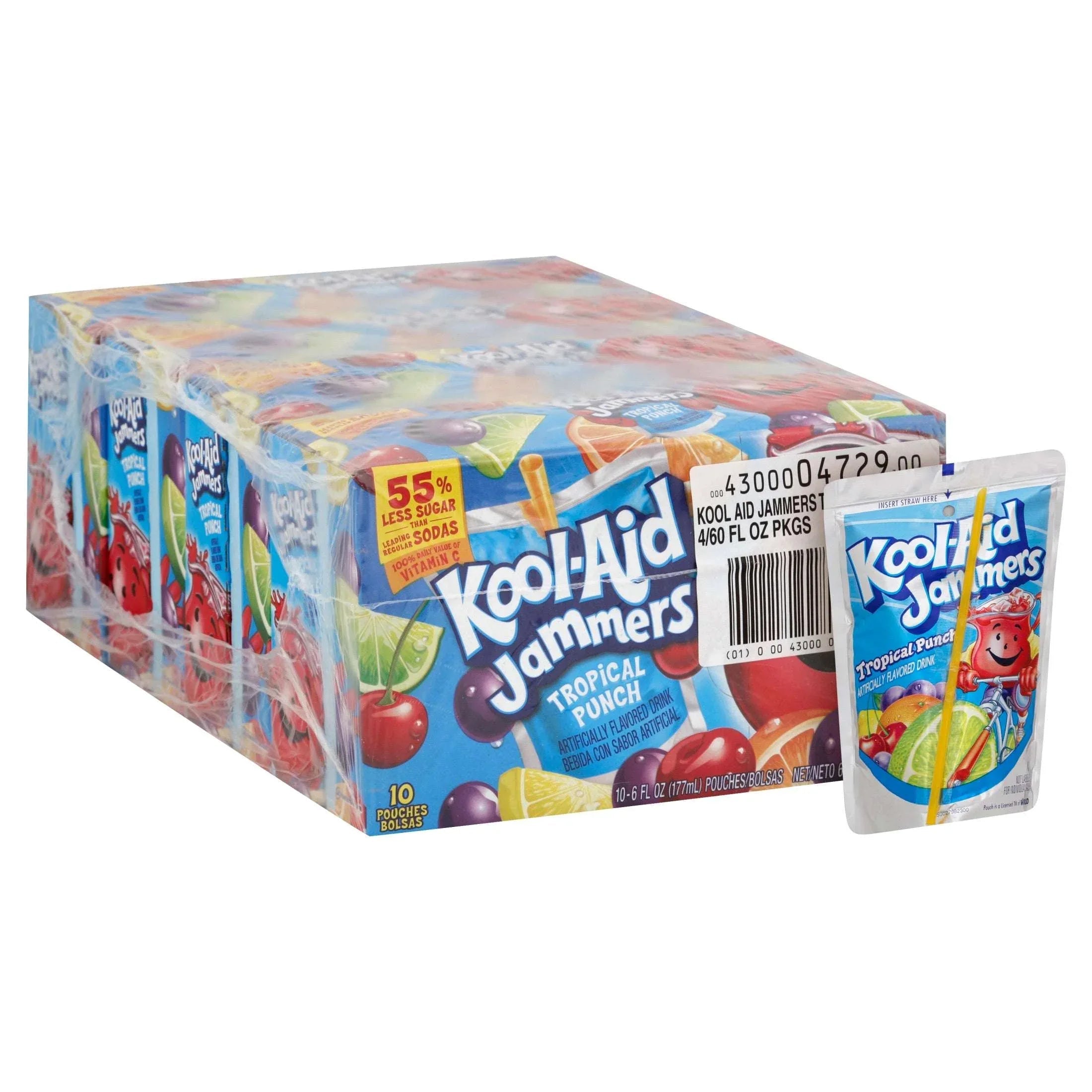 Kool-Aid Jammers Tropical Punch Flavored Drink, 10 ct Box, 6 fl oz Pouches