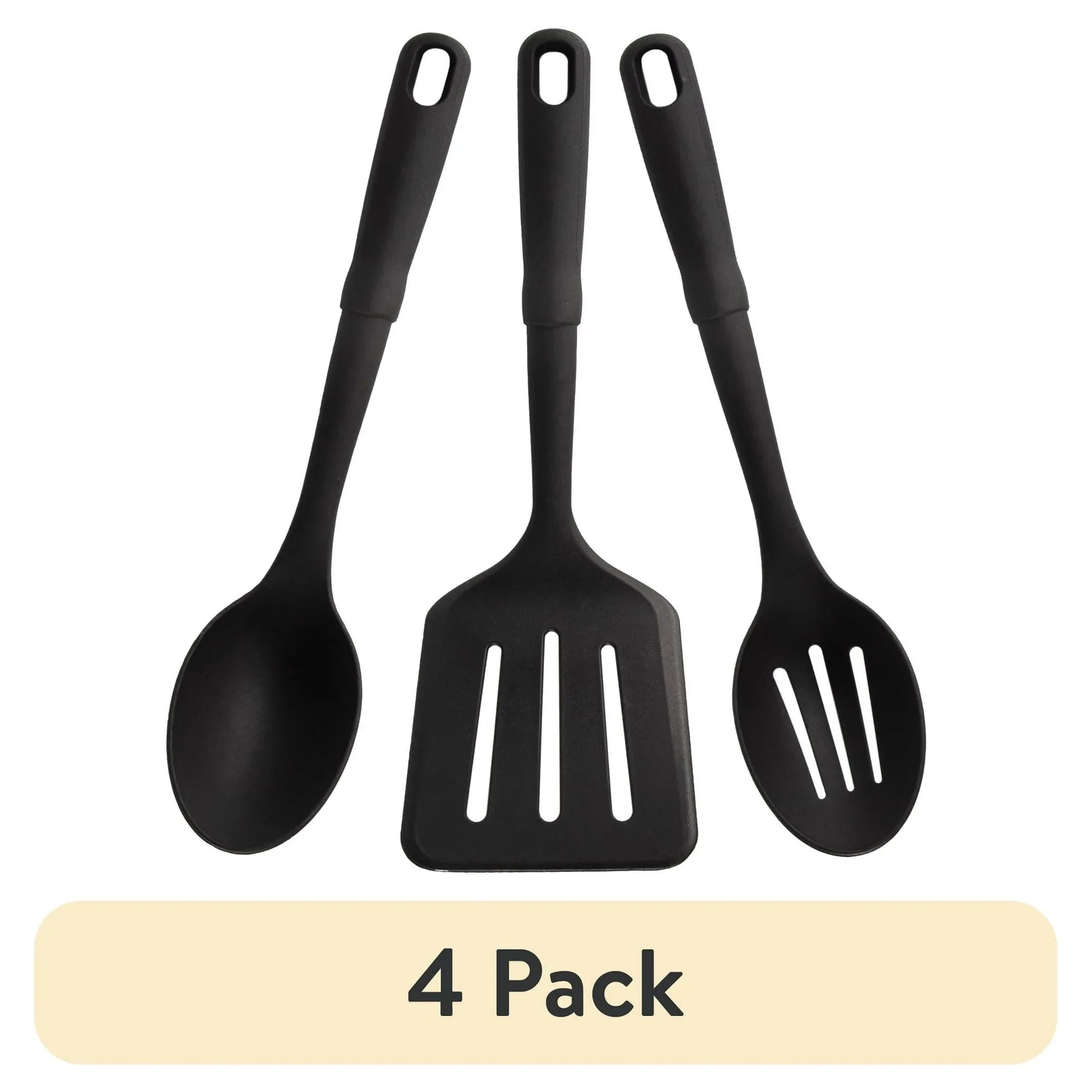 Mainstays 3-Piece Kitchen Utensil Set, Slotted Spatula, Slotted Spoon and Solid Spoon, Black, Nylon - USA MEGA SHOP