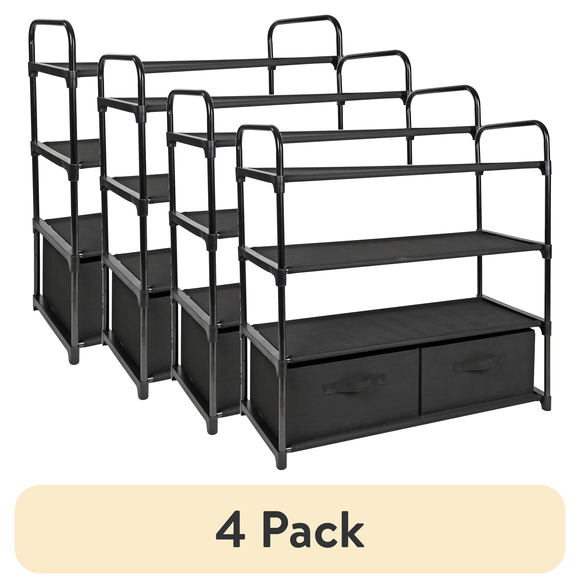 Mainstays 4 Shelf Closet Storage Organizer for Clothes with 2 Fabric Bins, Black, Metal Frame