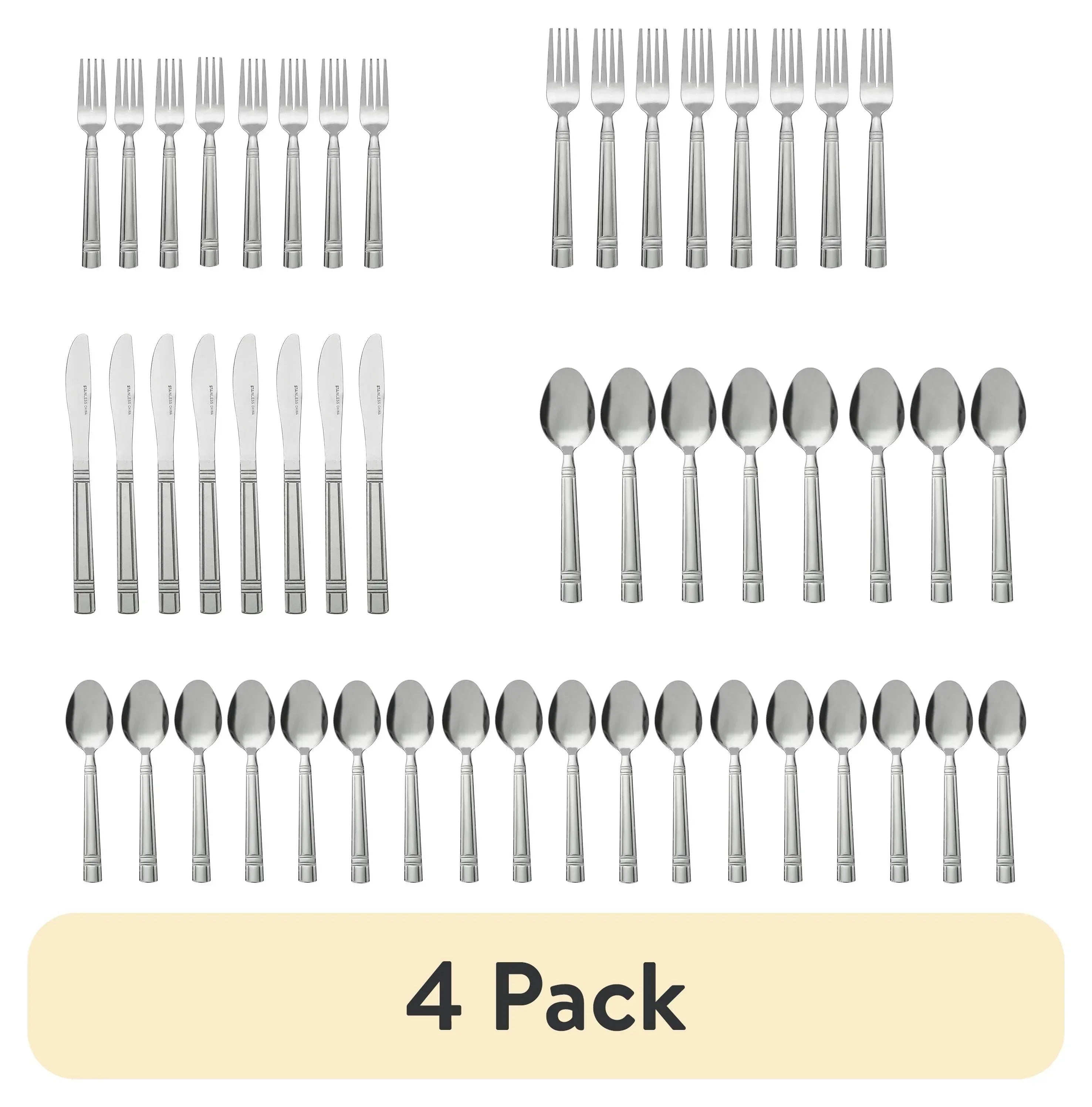 Mainstays 49 Piece Elena Adult Stainless Steel Flatware and Organizer Tray Value Set Silver, Service for 8