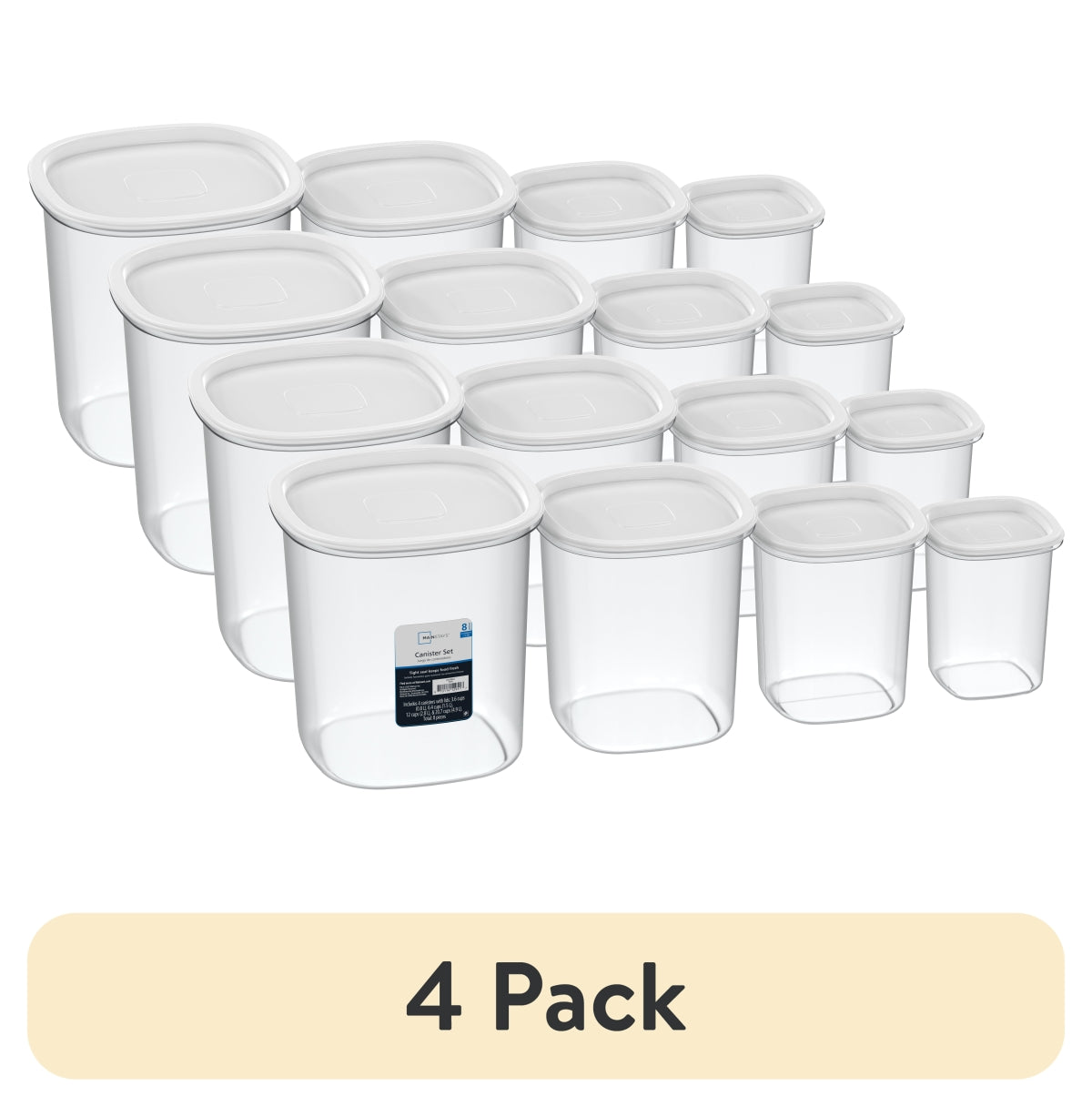 Mainstays 8-Piece Plastic Pantry Food Storage Container Set, Kitchen Pantry Organizer Canisters for Dry Food Storage and Pantry Organization