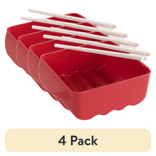 Red 4-pack microwave ramen cooker trays with white chopsticks, stacked for storage