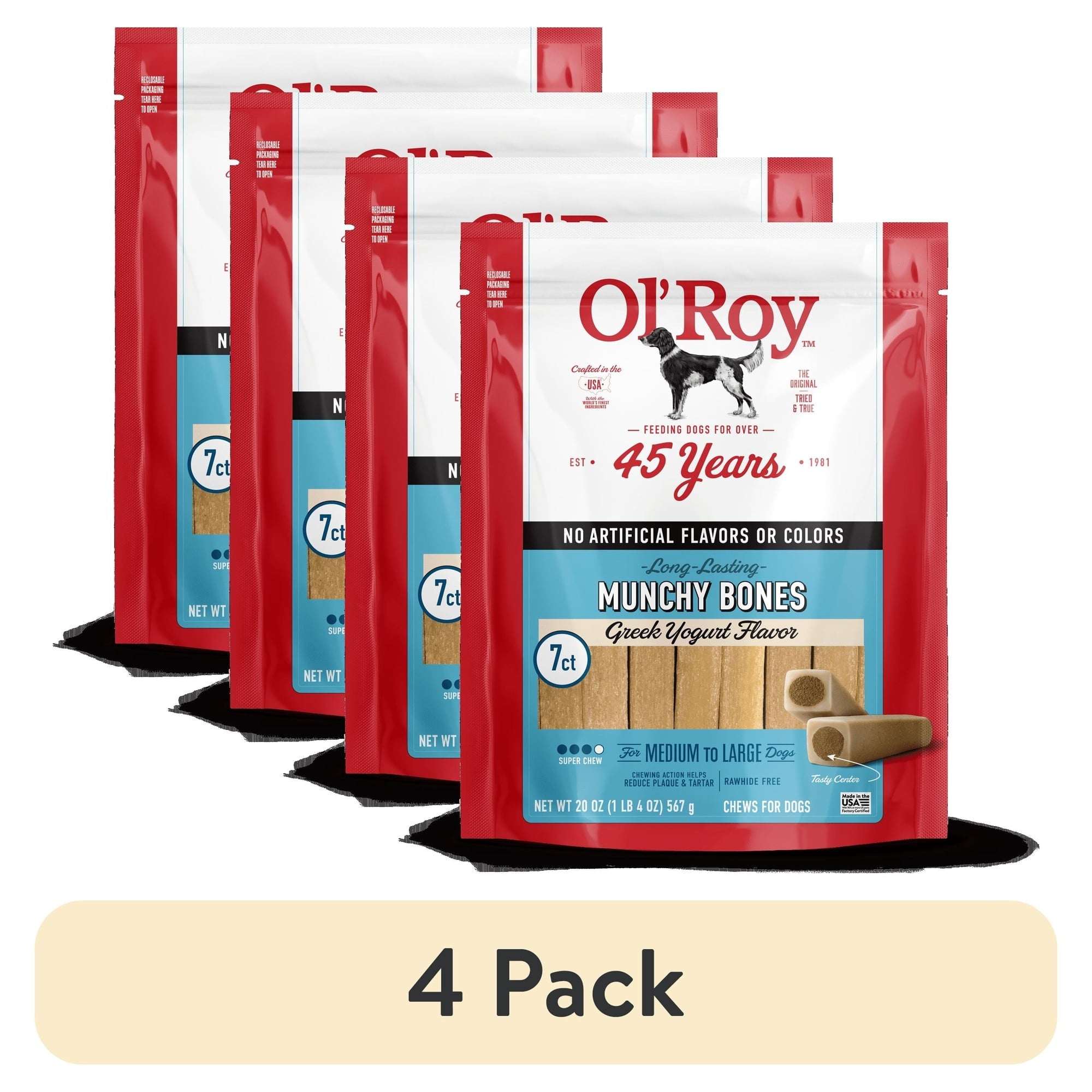 (2 pack) Ol' Roy Long-Lasting Flavor Munchy Bones Chews for Dogs, 7 count, 20 oz