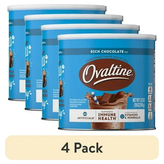 Ovaltine Rich Chocolate Powdered Stir In Drink Mix for Hot and Cold Milk, 18 oz, 46 Servings