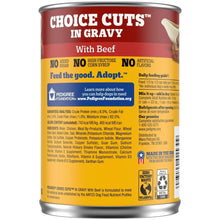 Pedigree Choice Cuts in gravy with beef wet dog food can, back label