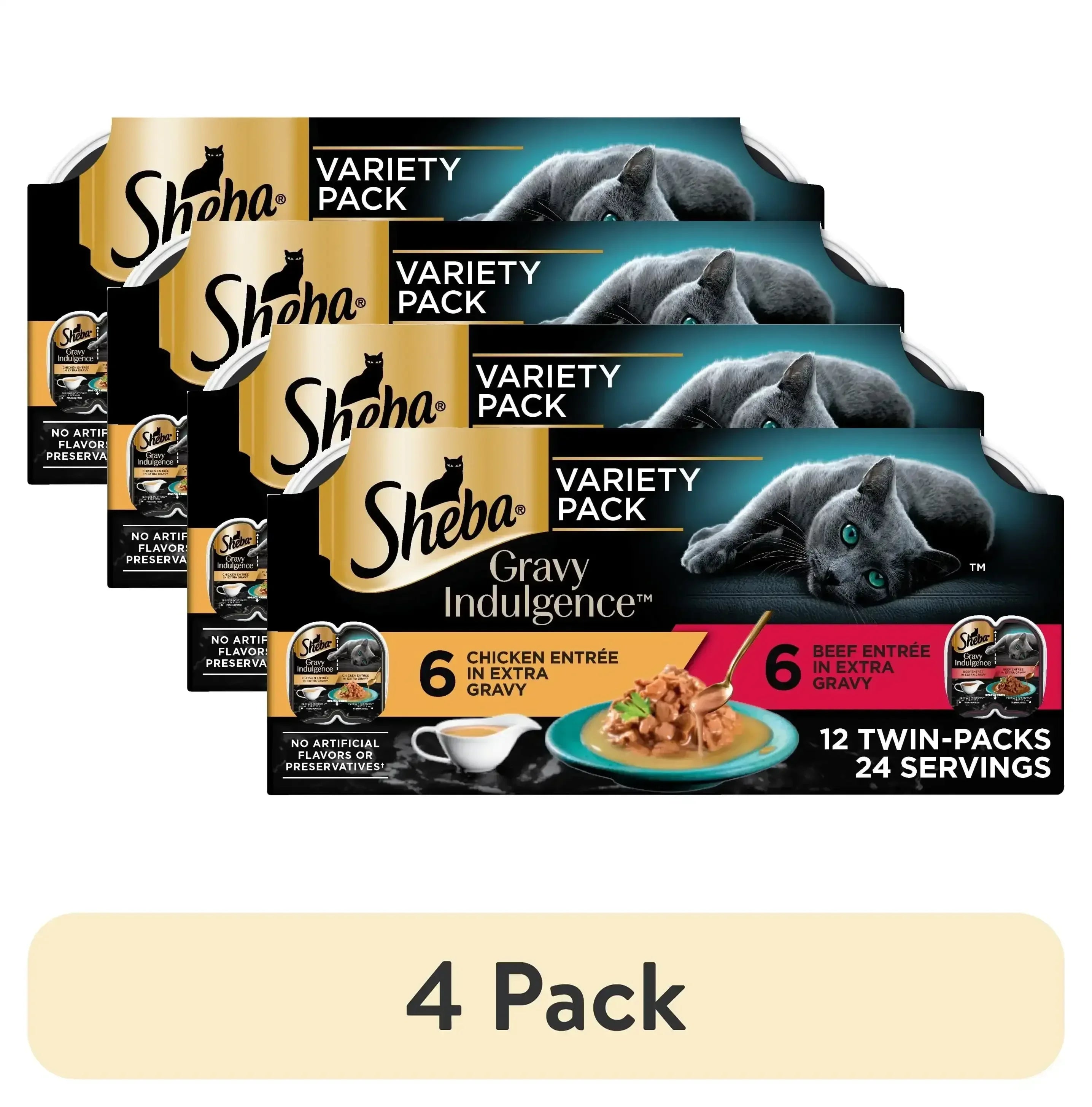 Sheba Gravy Indulgence Entree in Extra Gravy Variety Pack Cat Food, 2.6 oz Twin-Pack Trays, 24 Count