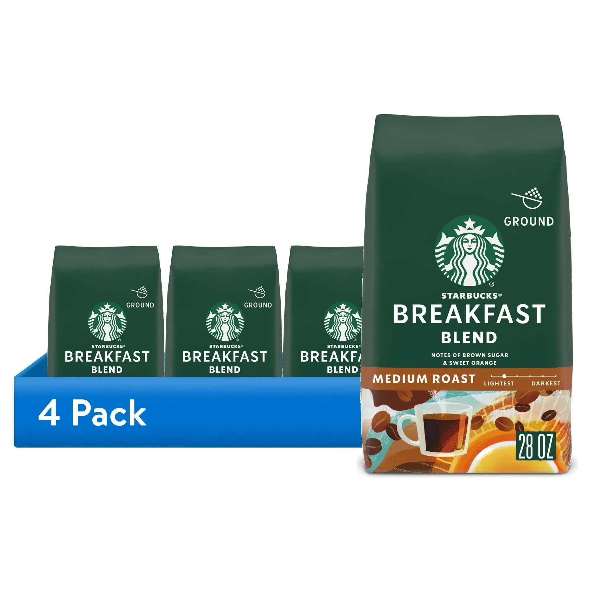 Starbucks Breakfast Blend, Ground Coffee, Medium Roast Hot or Iced Coffee, 28 oz