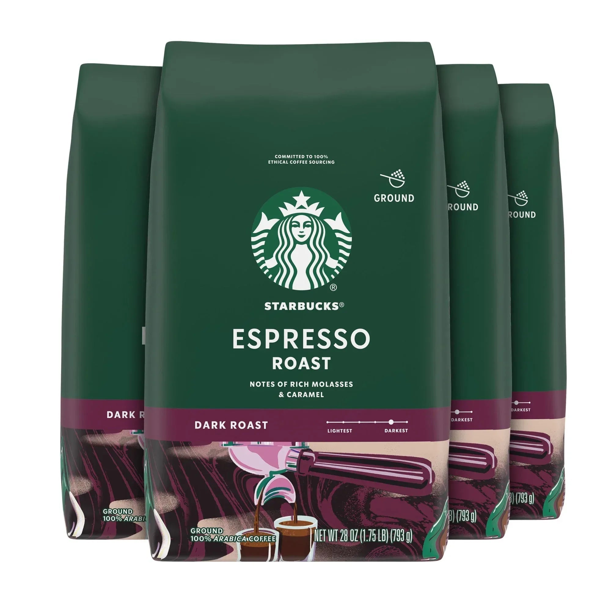 Starbucks Espresso Roast, Ground Coffee, Dark Roast Hot or Iced Coffee, 28 oz