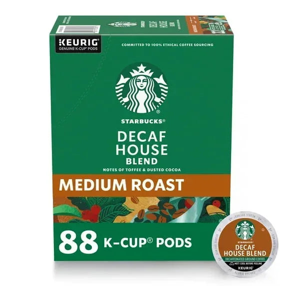 Starbucks Decaf House Blend, Hot or Iced Coffee, Medium Roast K-Cup Coffee Pods, 22 Count