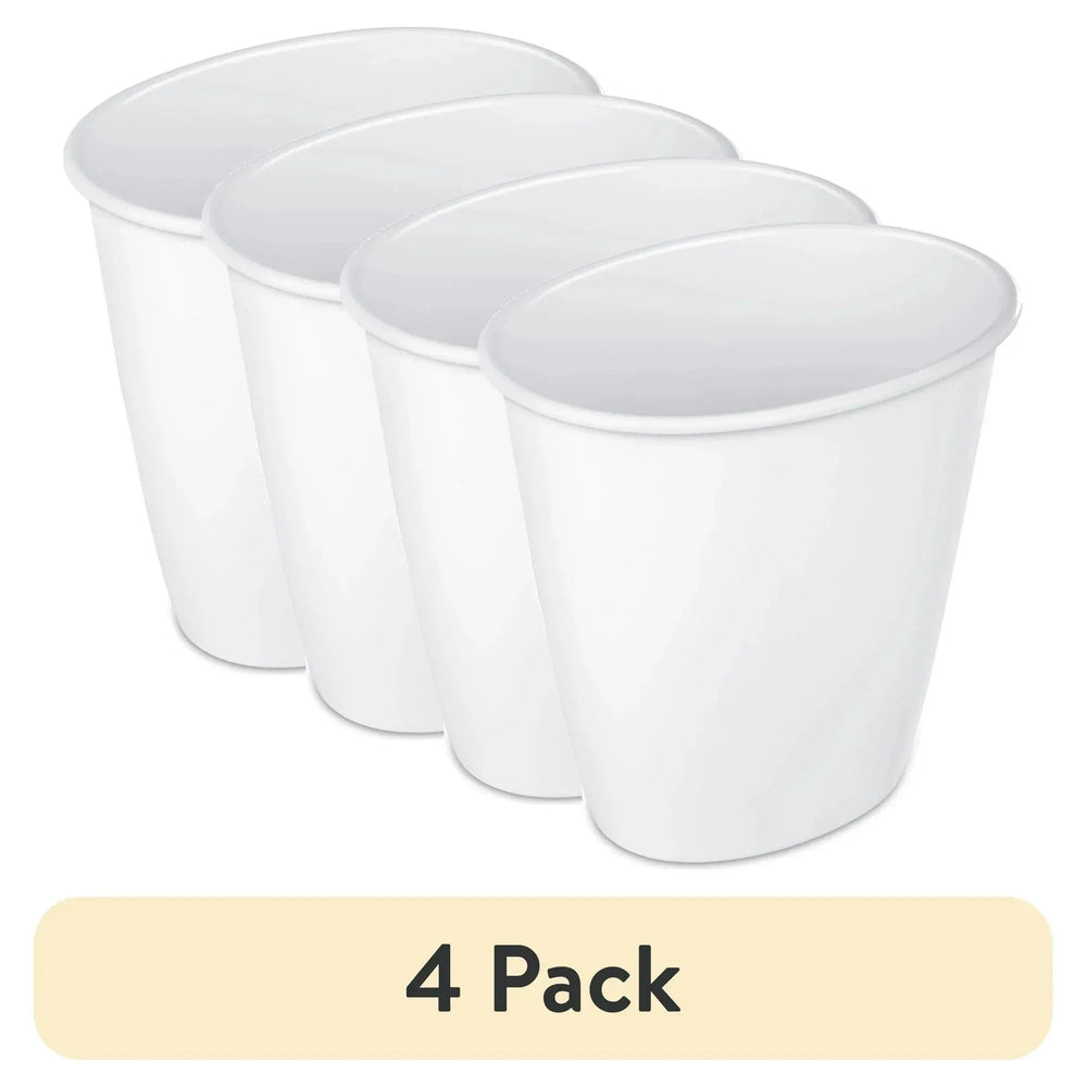 (4 pack) Sterilite Small Bathroom Trash Can, 1.5 Gallon Plastic Garbage Bucket Bin with No Lid, White - USA MEGA SHOP