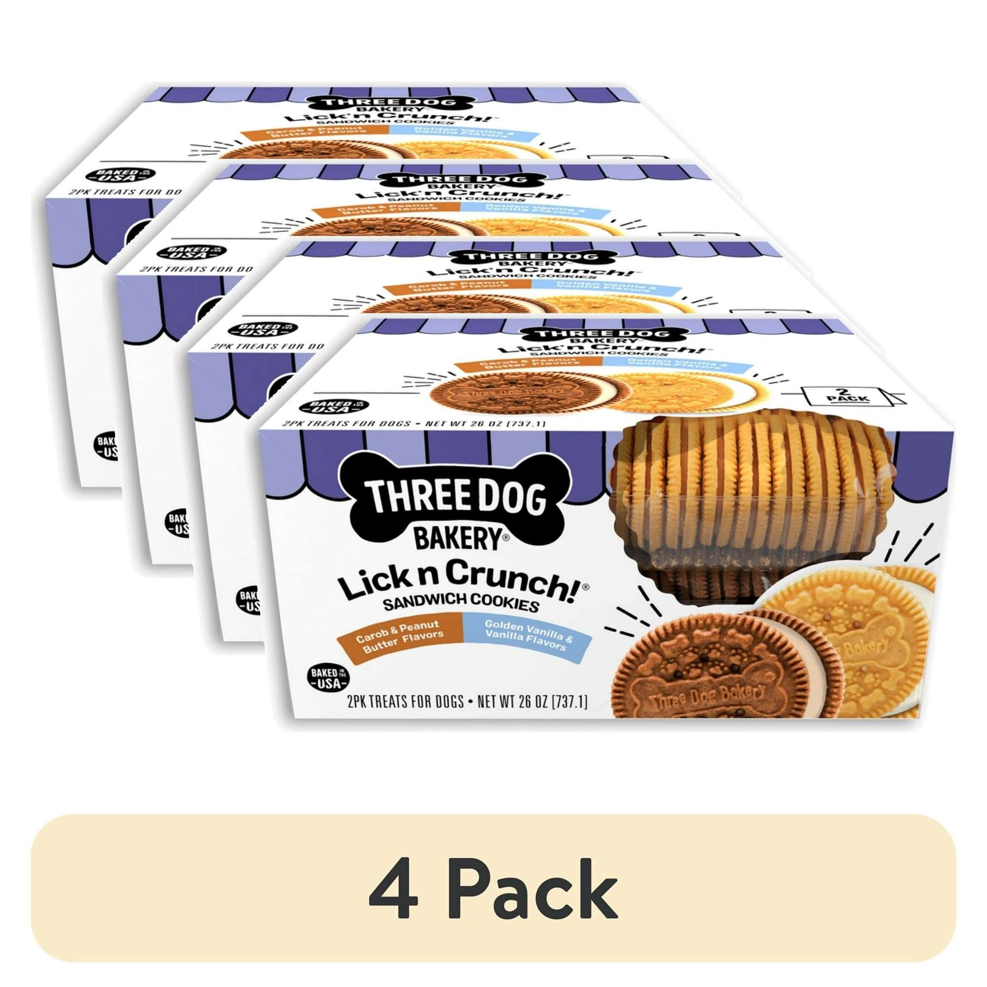 Three Dog Bakery Lick'n Crunch Sandwich Cookies, Carob and Peanut Butter and Golden and Vanilla Flavor, Crunchy Dog Treats, 26 oz.