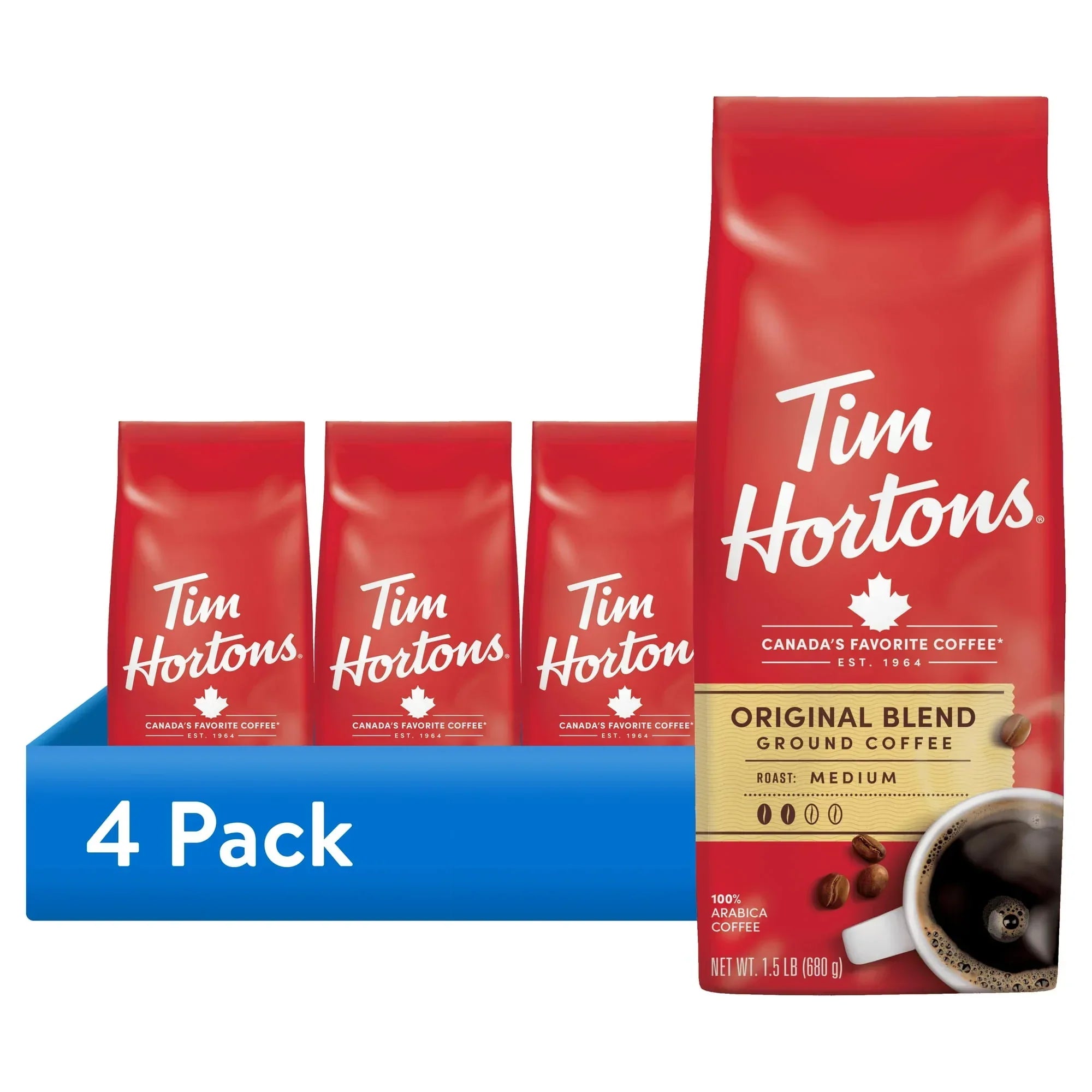 Tim Hortons 100% Arabica Original Blend Medium Roast Ground Coffee, 24 Oz, Bag