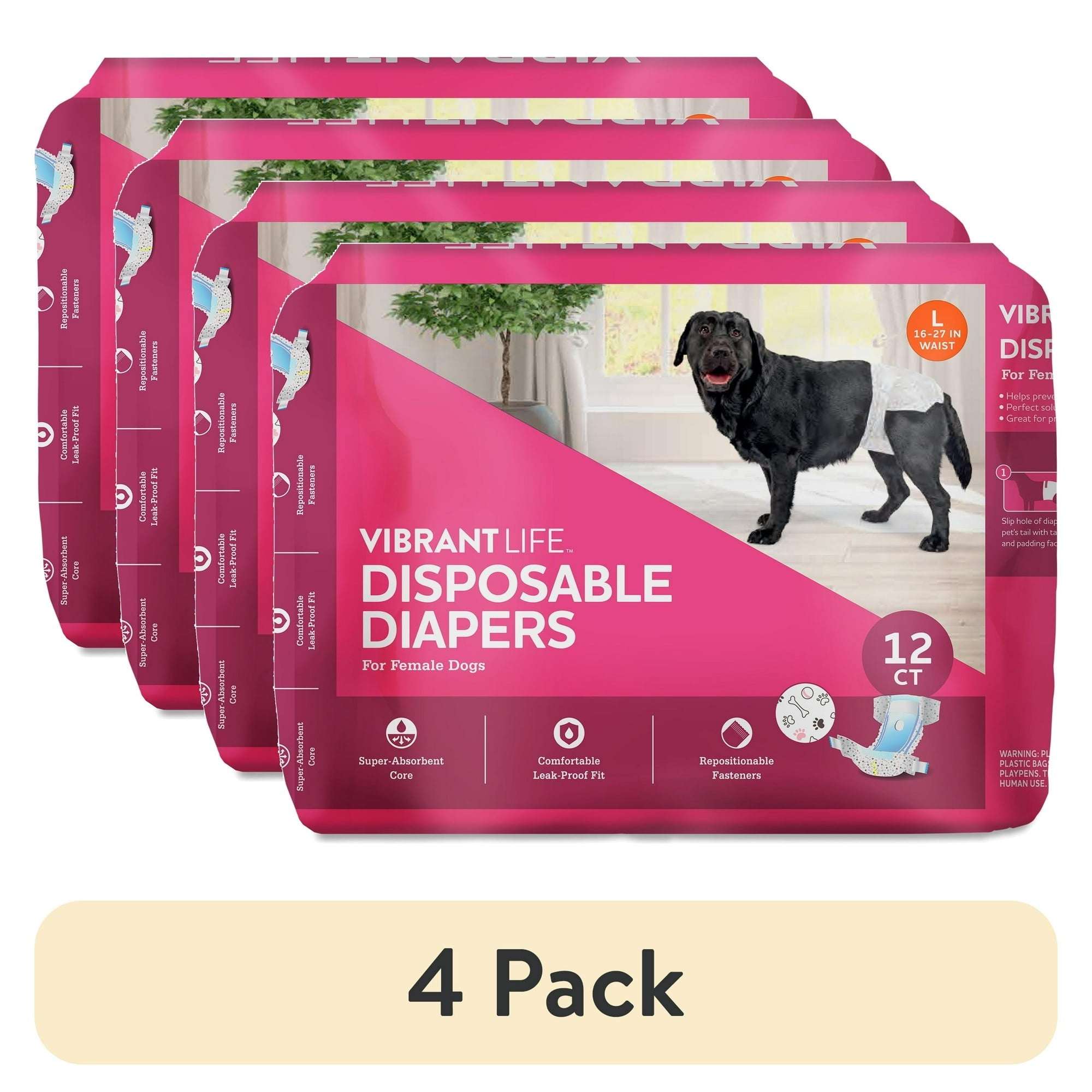 (2 pack) Vibrant Life Disposable Dog Diapers for Female Dogs, L, 12 Count