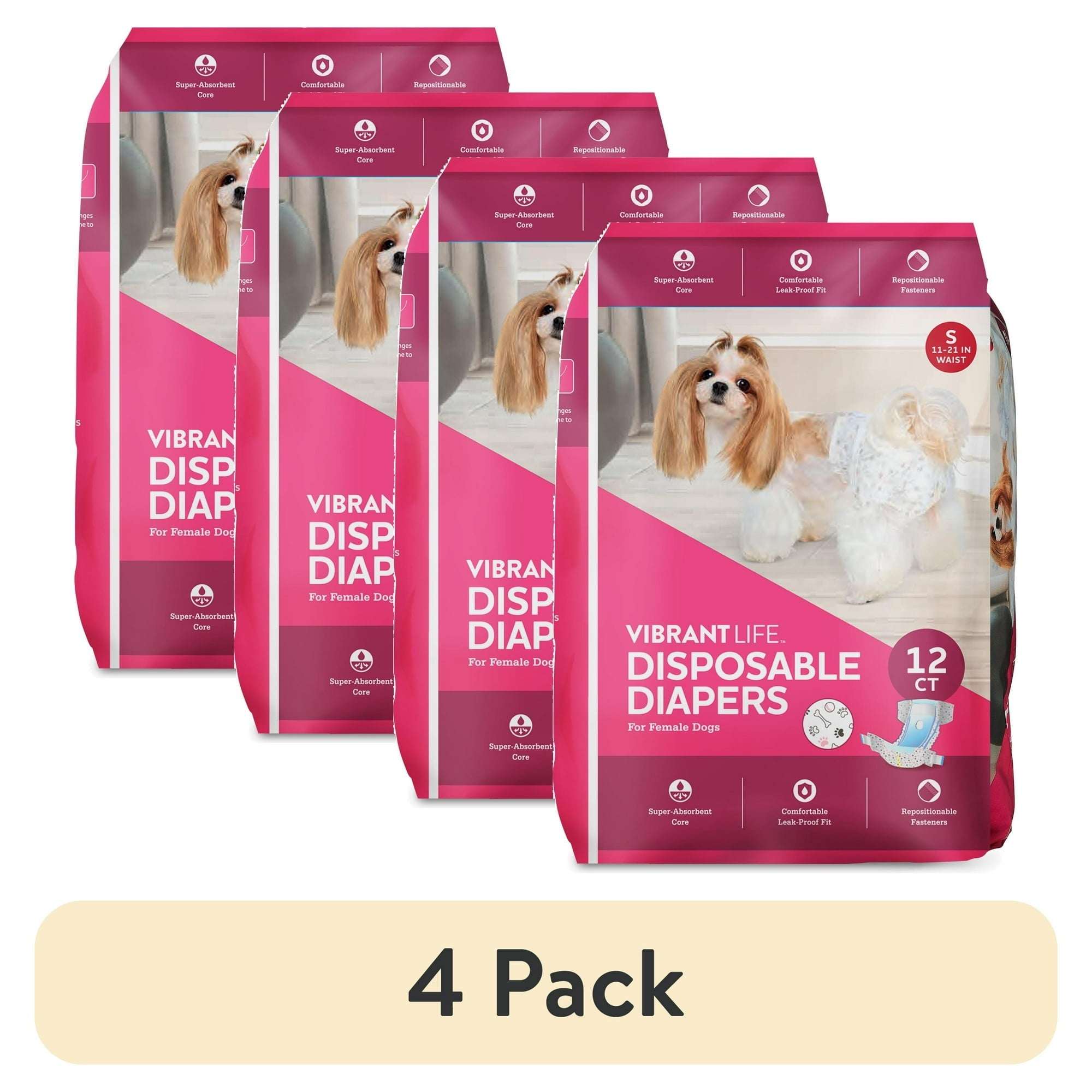 Vibrant Life Disposable Dog Diapers for Female Dogs, S, 12 Count