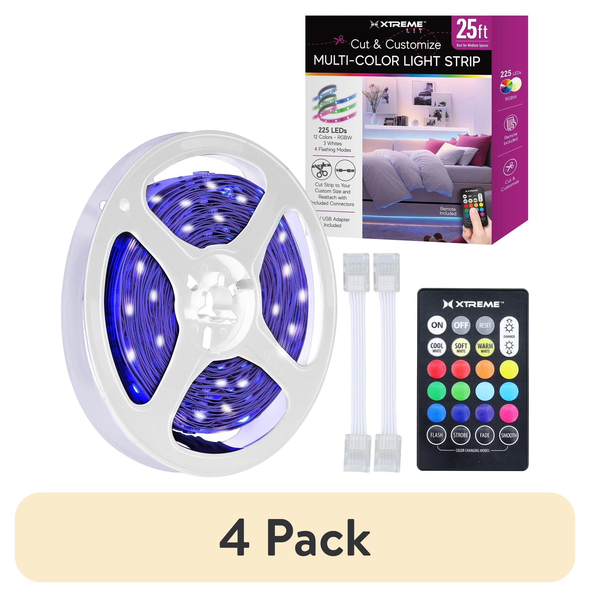 Xtreme Lit 10ft Indoor LED Strip Lights Kit, Multicolor LED Lights forBedroom, Accent Lighting, Cuttable, Remote Control
