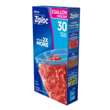 Ziploc 2-gallon freezer bags box with seal top and food photo