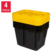 Yellow-lidded storage bin with black body and textured side handles
