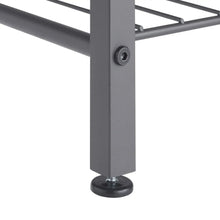 Dark gray shoe rack leg with adjustable foot and metal frame connection